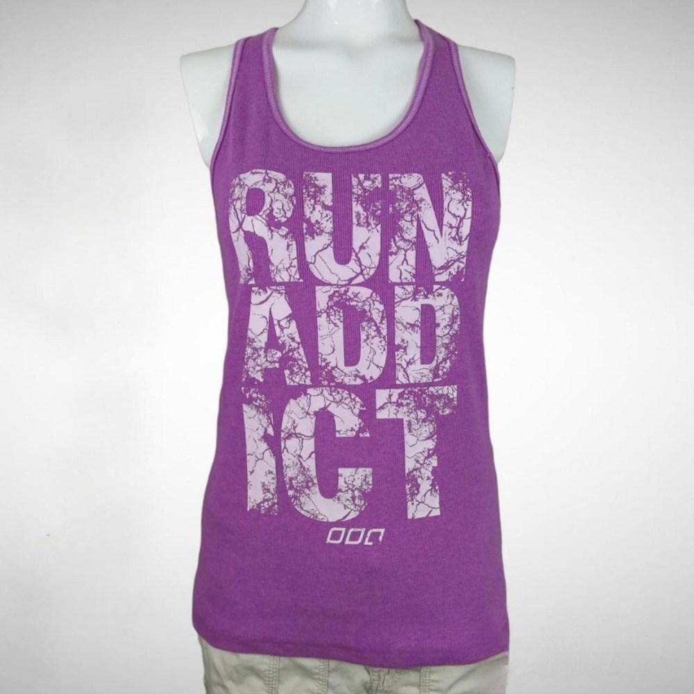 Lorna Jane Womens Run Addict Graphic Tank Top Purple Racerback Ribbed Gym S